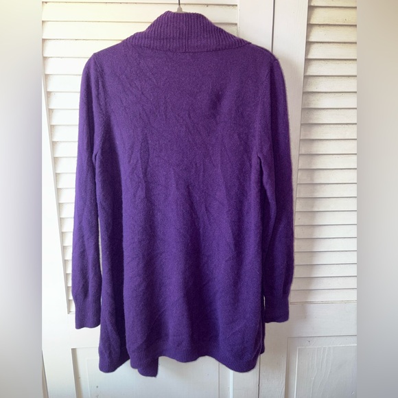 L.L.Bean 100% Cashmere Long Open-Front Cardigan Purple Size Large - Picture 4 of 5